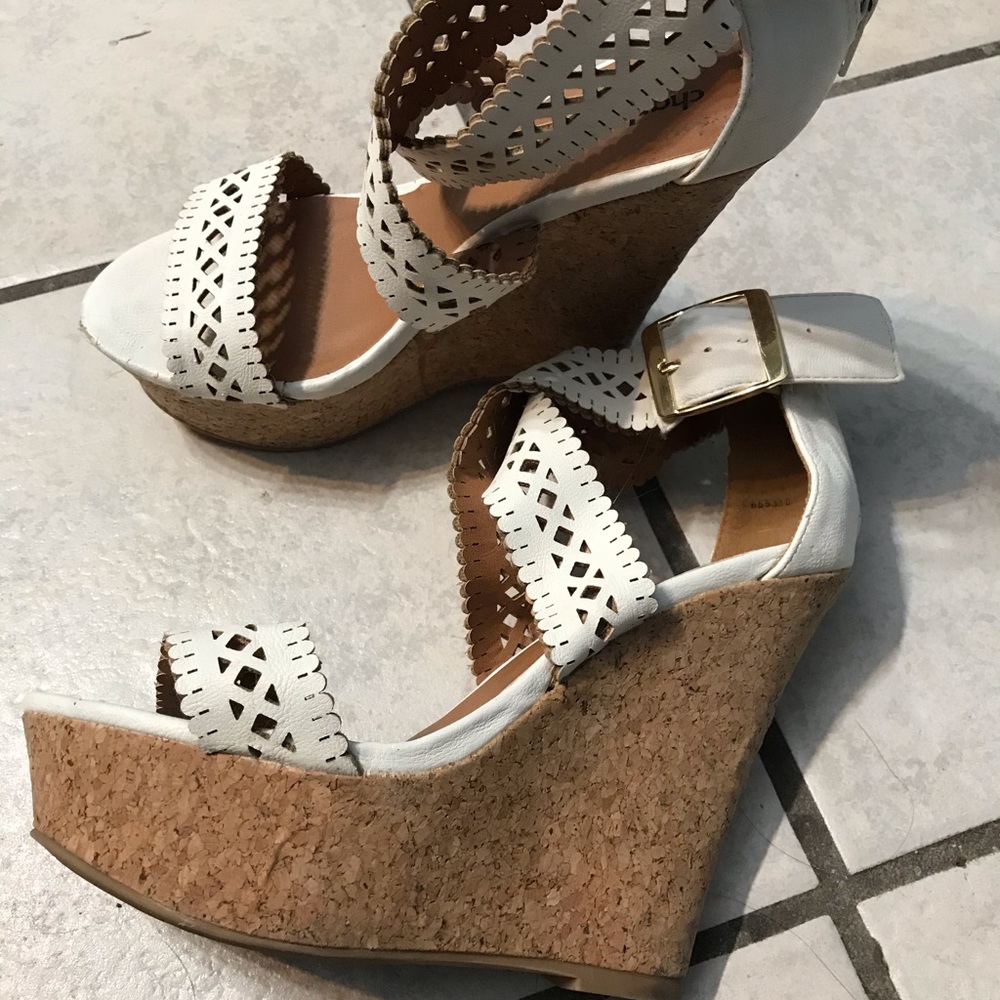 Charlotte Russe White Criss Cross Wedges